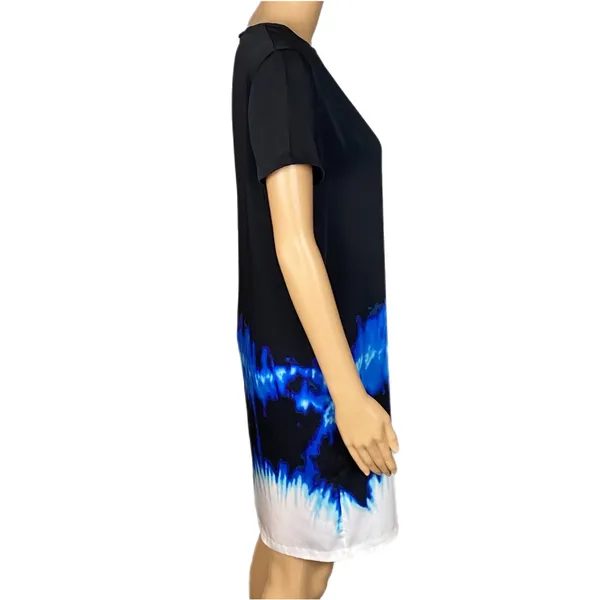 VINCE black, blue & white tie dye watercolor shift dress w/POCKETS. Size 4 FLAW - Image 5