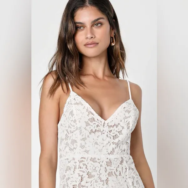Lulus | One Wish White Lace Midi Dress, Size M - Image 4