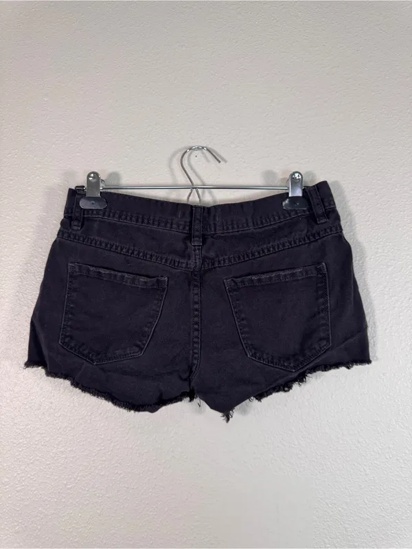 Free People Black Denim Cut Off Jean Shorts Womens 25 Festival Boho Micro Casual - Image 7