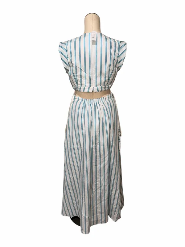NWT White House Black Market Blue White Striped Cutout Maxi Dress Double Stripe - Image 8