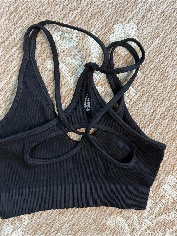Black Ribbed Strappy Bralette - Women Intimates & Sleepwear - Image 2