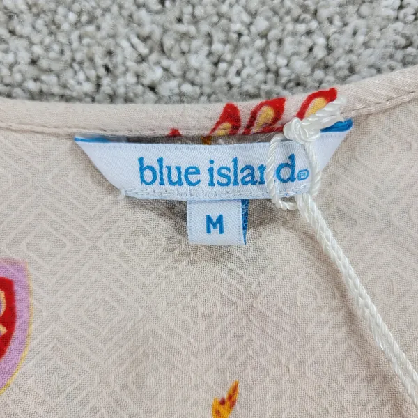 Blue Island Beach Wrap Dress M Cream‎ Red Floral Ruffle Hem Tie Waist New - Image 8