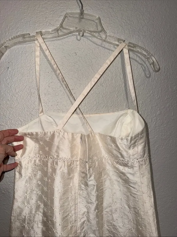 Vintage eyelet dress 90s Romantic Y2K Brocade Italian Silk Sheath Maxi Slit - Image 5