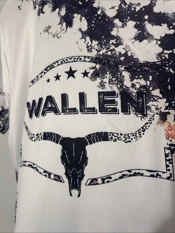 Source Unknown Morgan Wallen Country Music Graphic Tee Bleach Splash Pattern Sz XL - Image 3
