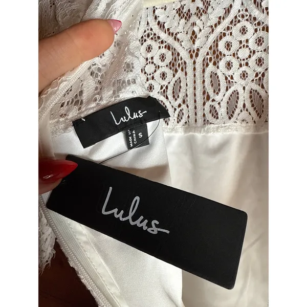 NWT Lulus Remarkable White Sheer Lace Short Sleeve Midi Dress Sheath Classy Sz S - Image 6