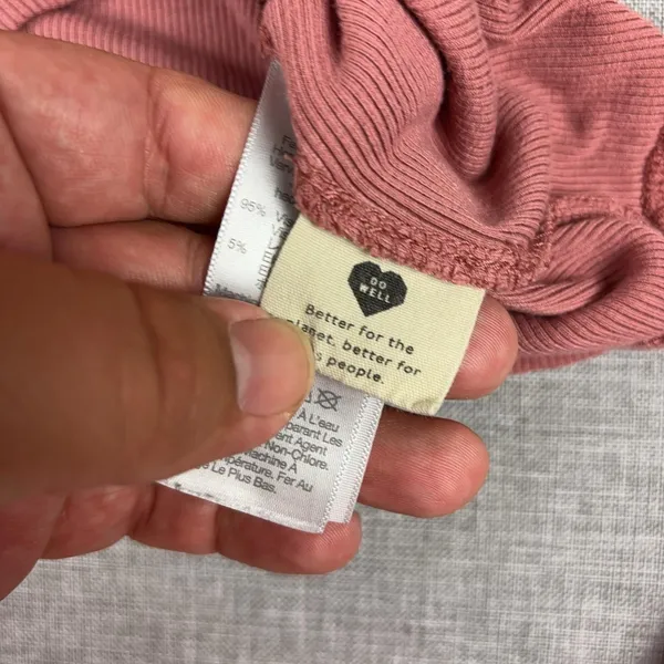 Madewell T-Shirt Womens S Pink Notch V-Neck Long Sleeve Ribbed Cropped Top - Image 9