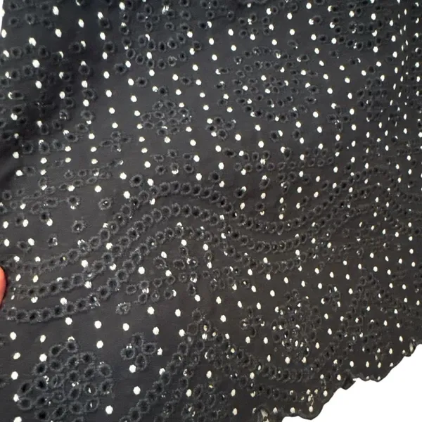 Ann Taylor Black White Polka Dot‎ Midi Dress Eyelet Hem Spaghetti Straps Size 4 - Image 6