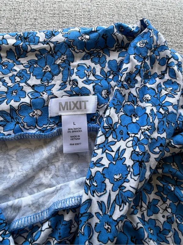 Mixit Blue Floral Asymmetrical Midi‎ Skirt - Image 2