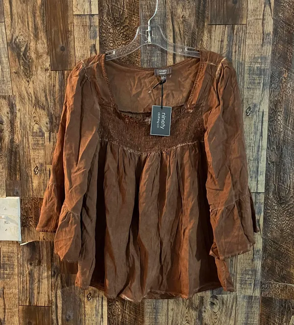 NWT Ninety long sleeves blouse charcoal brown size small (A) - Image 2