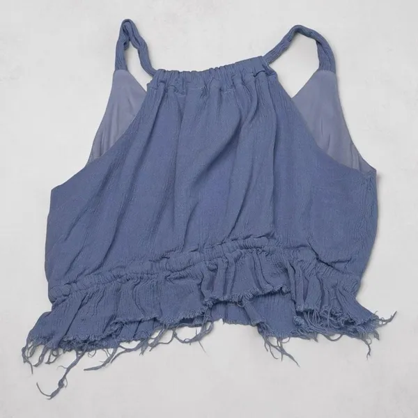 Style Rack Blue Surplice Ruffle Frayed Hem‎ Crop Top Size Small - Image 2