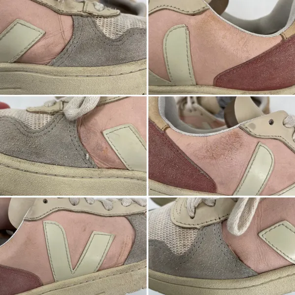 VEJA V-10 Multico Nude Colorblock Sneakers Suede Leather Pink Blue Cream Size 8 - Image 11