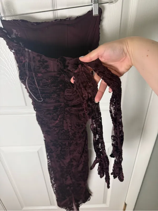 House of CB Isadora Black Cherry Devore Corset Dress XS - Image 5