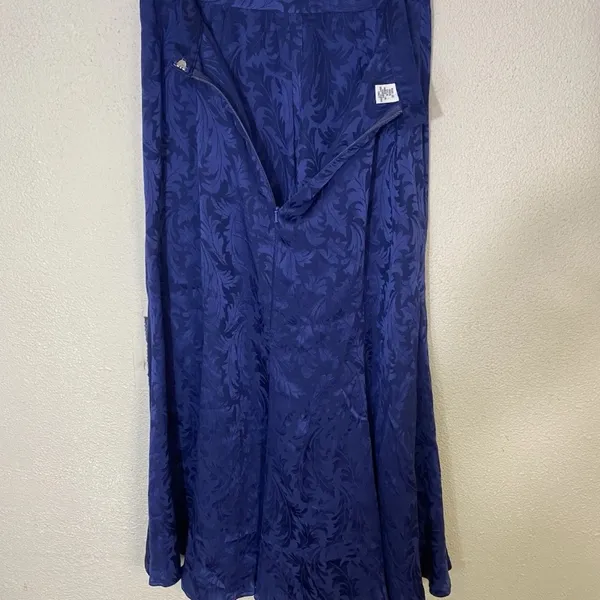 Vintage 100% Silk Blue Jacquard Skirt Size 10 Made In Korea - Image 4
