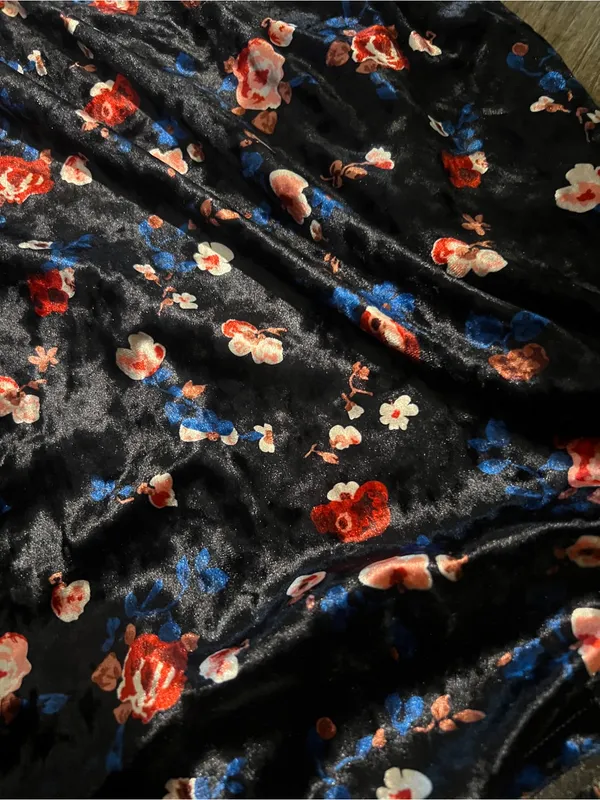 Natural Life Stella V-Neck Mini Black Velvet Vintage Floral Dress Boho Sz M - Image 8