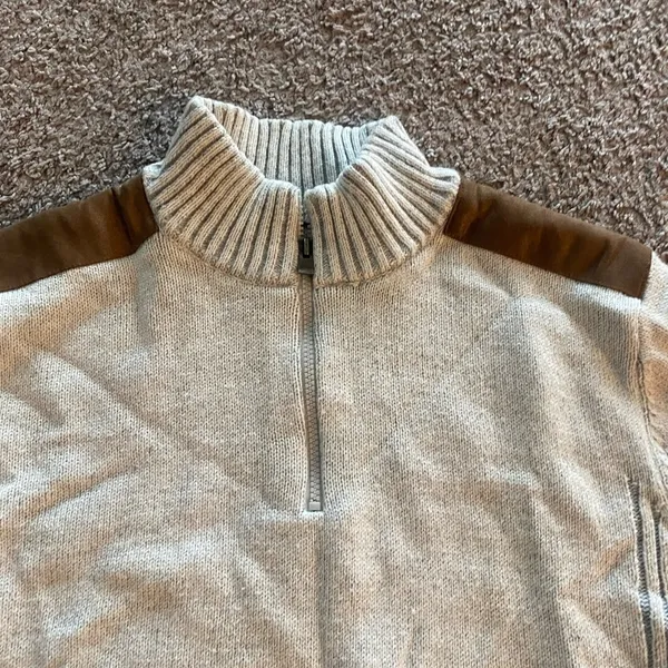Rue21 MENS Cream and Brown Cowl Neck Sweater with Ribbed Details - Image 6