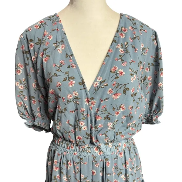 WAYF Dusty Blue Floral Mini Dress XL NWT Wedding Guest Garden Party - Image 3