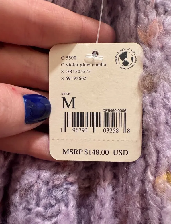Free People Womens Sunset Cloud Pullover Sweater Purple Chunky Knit Crop Top - Image 11