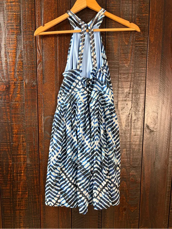 Calvin Klein Blue Printed Halter Fit & Flare Dress NWT 4P - Image 4