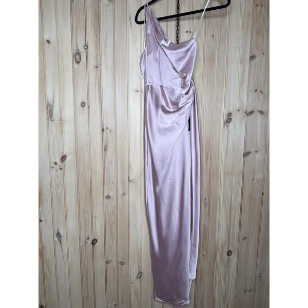 NWT Lulus Signature Elegance Dusty Lavender Satin One-Shoulder Maxi Dress Sz XS - Image 2