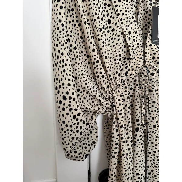 PrettyLittleThing Stone Dalmatian Tie Waist Batwing Sleeve Maxi Dress USA 6 NWT - Image 11