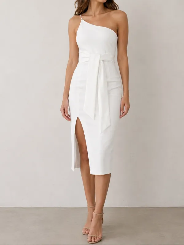 Hello Molly Taking it Back One Shoulder Cutout Bridal Bodycon Dress in White - Image 10