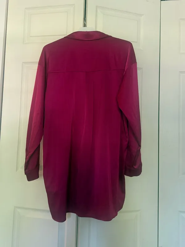 12th Tribe Hot Pink Satin Shiny Shirt Dress Button Down Collared Mini Large - Image 8
