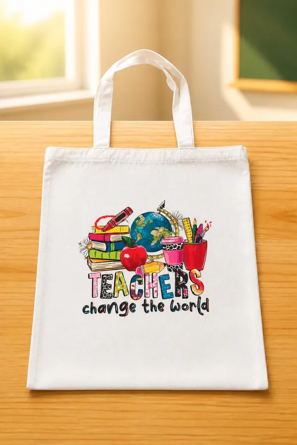&merci “Teacher Change the World” Large Cream Color Canvas Tote Bag NWT - Image 3