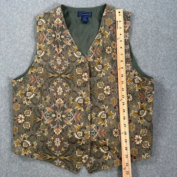 Charter Club Western Vest Button Up Women's 14 Green/Brown 2000s V-Neck Grunge - Image 5