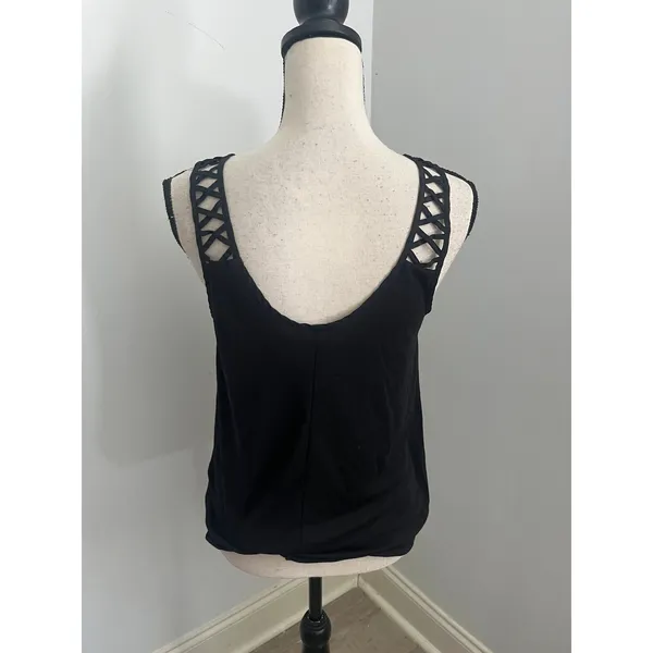 H&M Black Flowy Cut Out Blouse Small Caged‎ Scoop Neck Minimalist Boho Chic Tank - Image 4