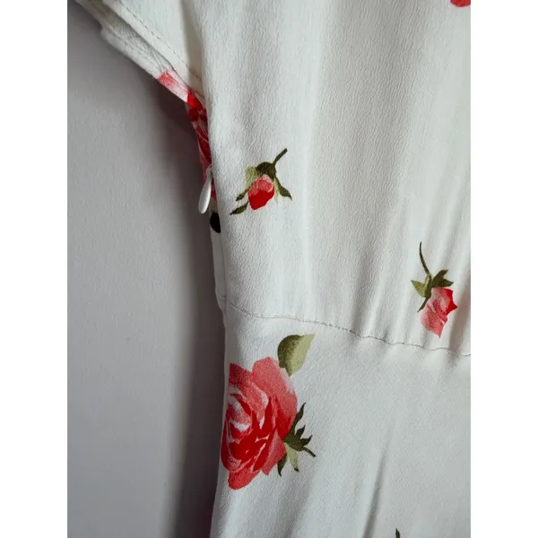 NWT Zara Midi Dress Womens S White Red Rose Floral V-Neck Flutter Sleeve Flowy - Image 5