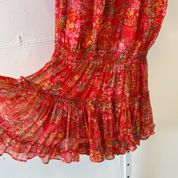 We're All‎ Pretty Girls Boho Summer Floral Elastic Waist Mini Dress Red Small - Image 5