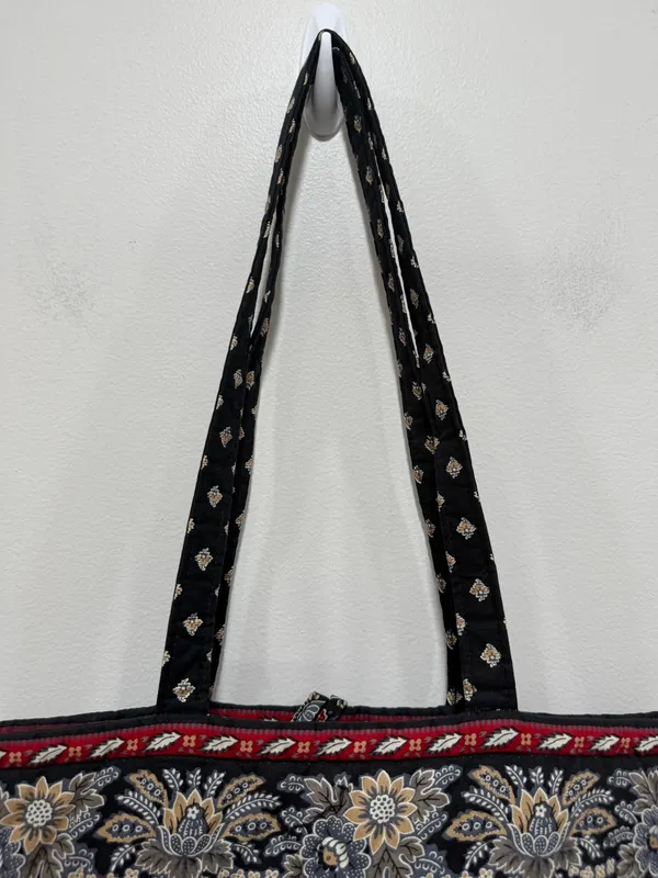 Vera Bradley Quilted Tote Bag Black Floral Print Shoulder Bag Large Cotton - Image 5
