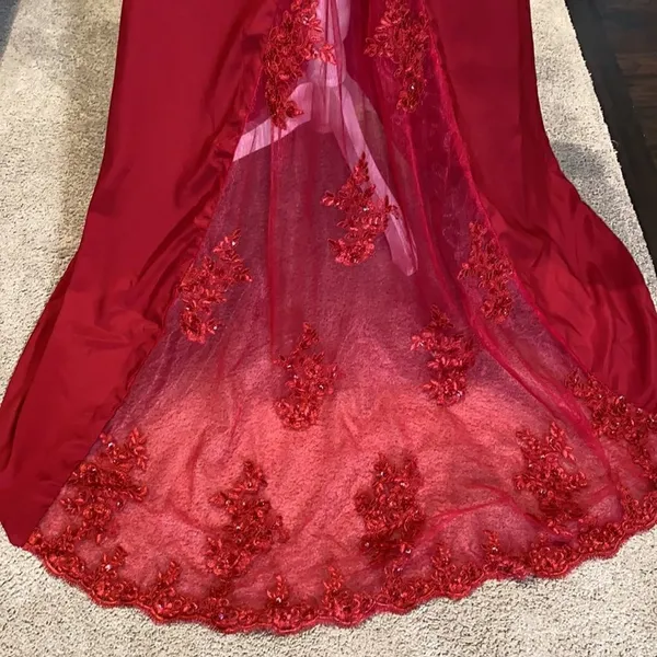 Women’s Deep Red Full Length Prom Party Formal Dress with Small Train Size 4 NWT - Image 5