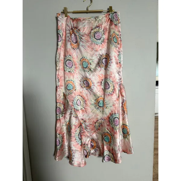 Harve Benard Silk Maxi midi Skirt 12 Pink Floral Sunburst Mermaid Bias y2k Boho - Image 6