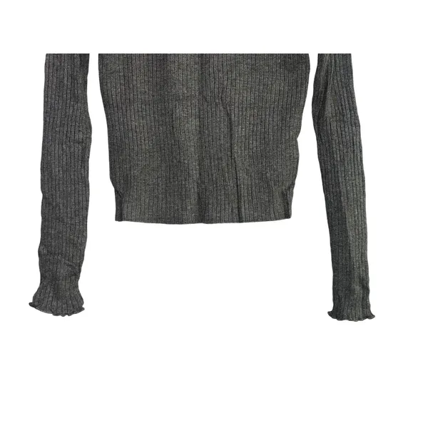 ZARA Ruffled Mock Neck Ruffle Longsleeve Rib Knit Stretch Cotton Sweater M Grey - Image 4