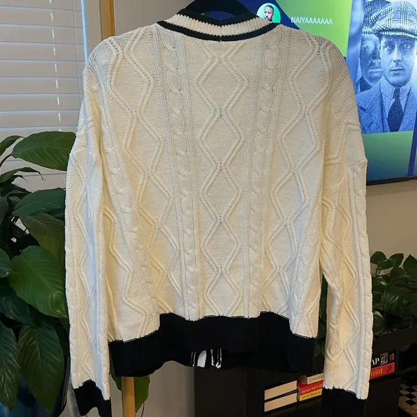Dazy Less cable knit cardigan/sweater off white with black trim - Image 2