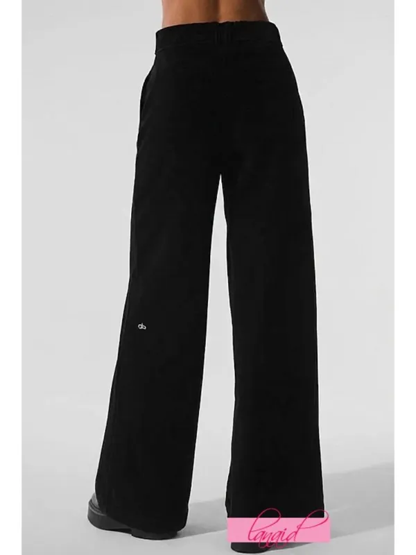 NEW Alo Micro Corduroy Dreamer Wide Leg Trousers Black High-Rise Waist Waisted M - Image 3