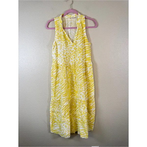 Nation LTD Yellow Animal Print Cotton Mini Dress Womens XS Casual Summer Beachy - Image 12