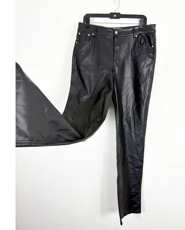 Zara Full Length Faux The 90S Leather Black Pants Size 10 Straight Leg High Rise - Image 9