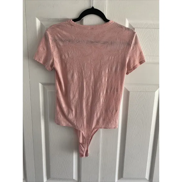 Victorias Secret Palm Leaf Burnout Bodysuit Womens Size S Pink Tropical‎ - Image 6