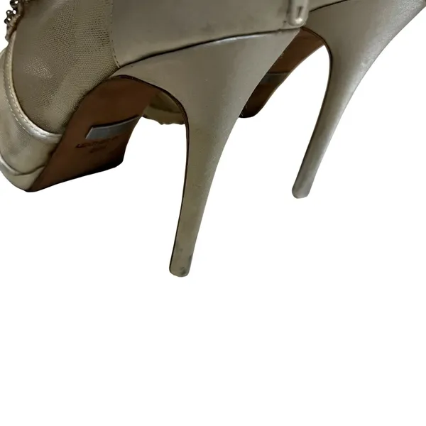 Badgley Mischka Lianna Peep Toe Booties Sz 8M Champagne Rhinestone Wedding Heels - Image 9