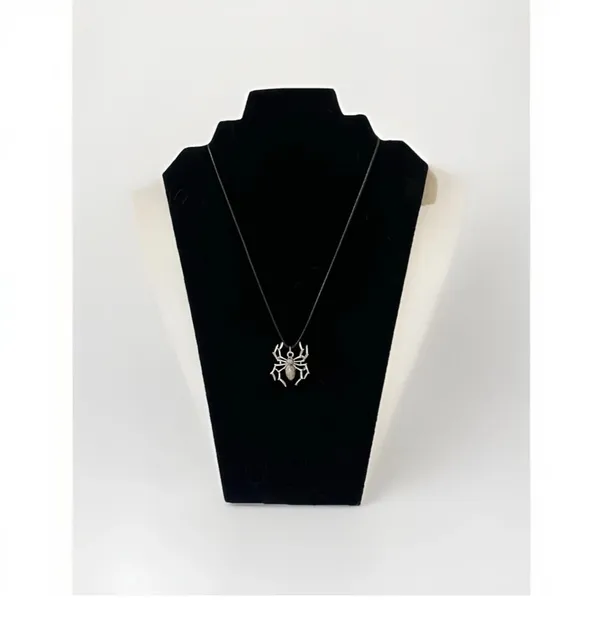 Silver Spider Pendant Necklace Black Leather Cord Gothic Punk Halloween Spooky - Image 2