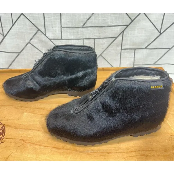 BLONDO Vintage Fur Booties Zipper Waterproof Low Lug Black Womens Size 6‎ - Image 3