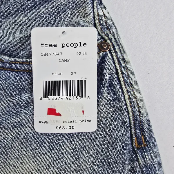 Free People NWT‎ Women's Blue Denim Camp Frayed Hem Button Fly Jean Shorts - 27 - Image 7