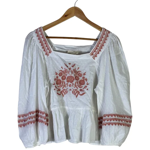 Universal Threads Womens Boho 100% Cotton Embroidered Peasant Top White Size M - Image 3