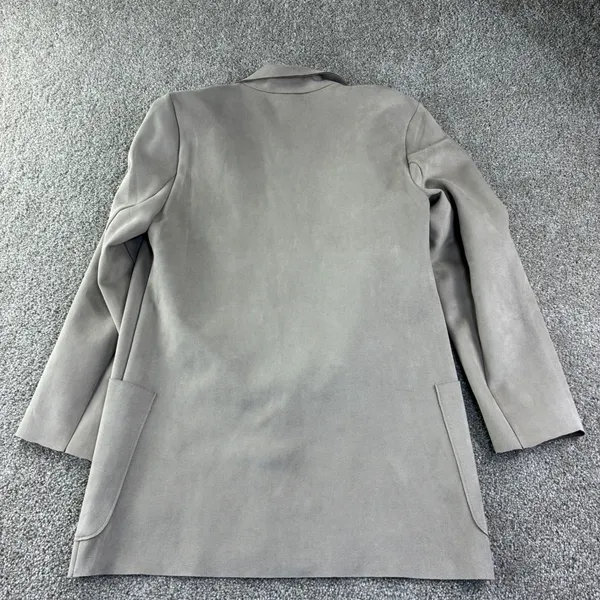 Joan Vass New York Faux Leather Blazer Women S Tan Open Front Faux Suede‎ Career - Image 2