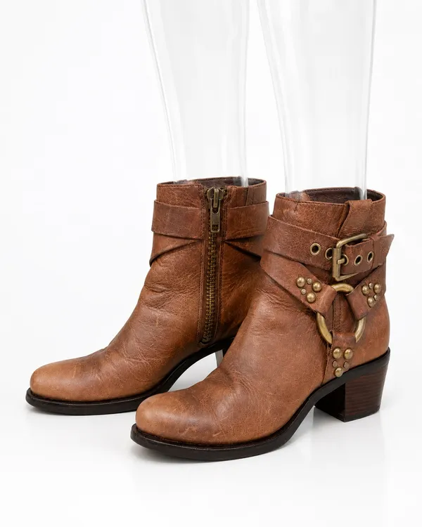 792 Cole Haan G Series Moto Harness Brown Leather Ankle Boots Women’s 7.5 Medium - Image 12