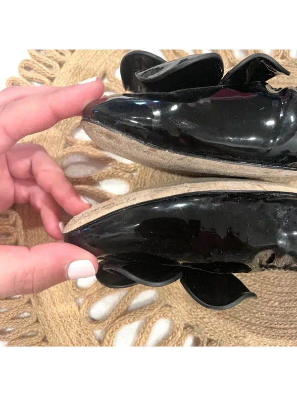 Tory Burch Floral Applique Patent Leather Ballet Flats Size 8 Black - Image 5