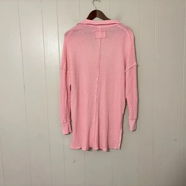 Free People We The Free Travis Waffle Knit Thermal Top Pink XS Oversized - Image 7