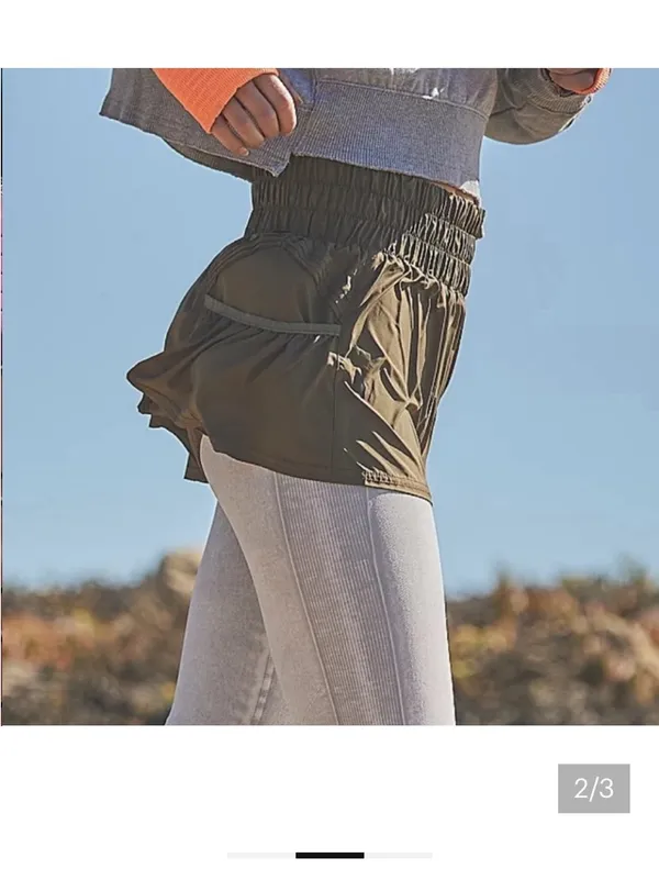 New Free People Dark Green Get Your Flirt On High Waist shorts spring active - Image 3